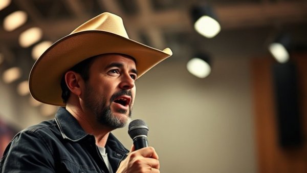 Man in a cowboy hat speaking at a public event, Bobby Pulido congressional campaign.