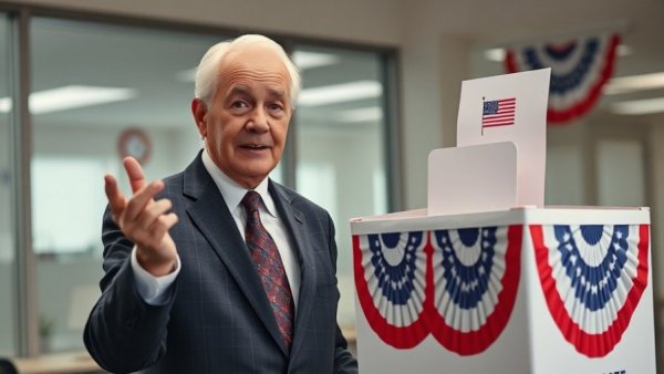 Contrasting image of a man gesturing and a mail-in ballot box; addressing mail-in voting hypocrisy.
