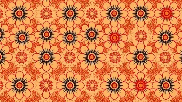 Stylized floral textile design pattern in a repeating grid.