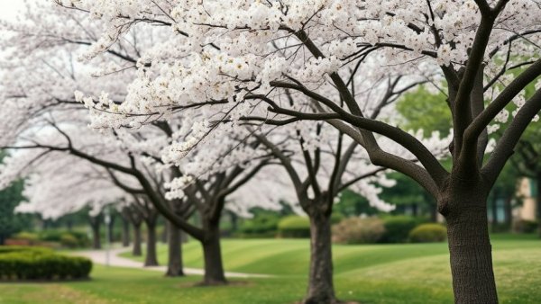 Toronto cherry blossoms bloom in a serene park.