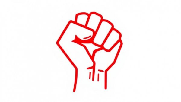 Bold red abstract fist symbol on white background representing unity