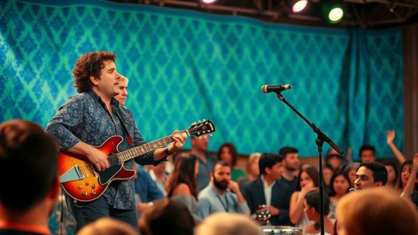 Michael Stipe and Aaron Dessner performing live on stage.