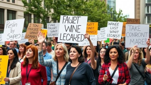 Diverse group protesting rights in America, vibrant urban scene.