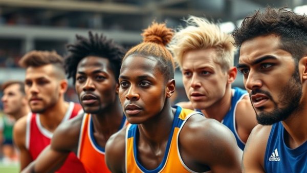 Athletes in varied athletic gear highlighting ban on trans women in sports.