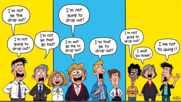 Cartoon of candidates declaring not dropping out of the race.