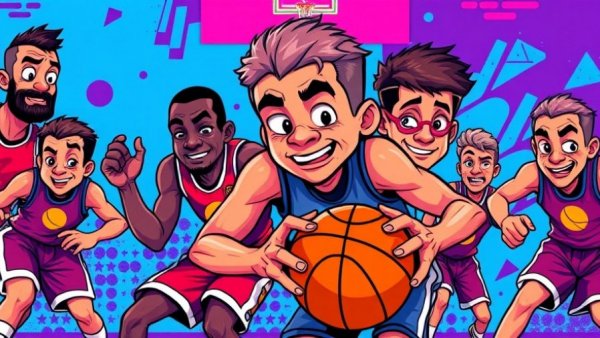 Retro basketball players in vibrant illustration style