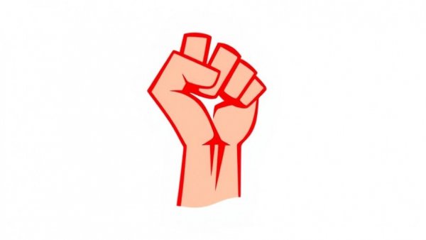 Red fist symbolizing strength and solidarity, abstract.