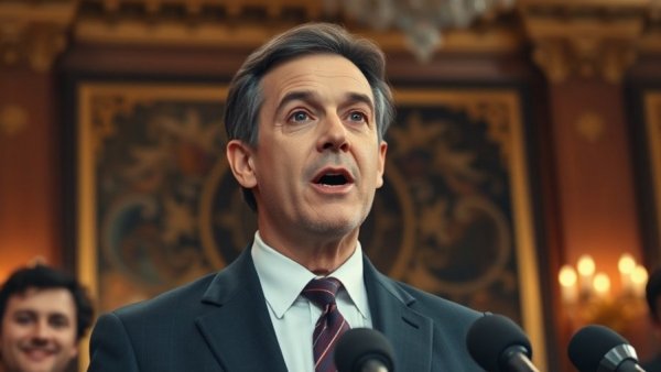 Man in formal attire speaking at an indoor conference