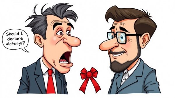 Political caricature expressing emotions in democracy with exaggerated features.