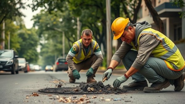 Toronto pothole repairs on city street.