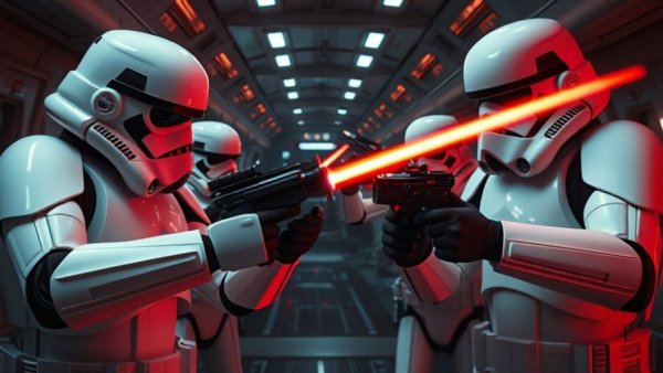 Star Wars: Dark Forces Remaster - Stormtroopers in laser battle.