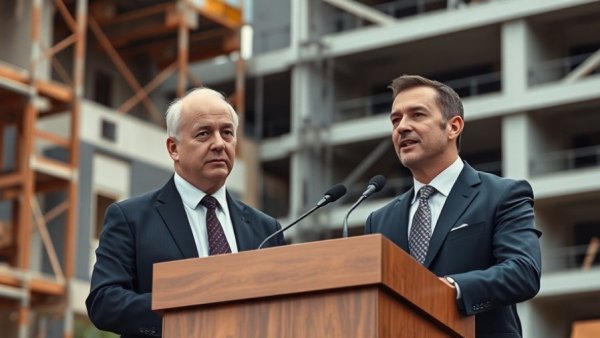 Leaders discuss issues at construction site; forced labour global issue