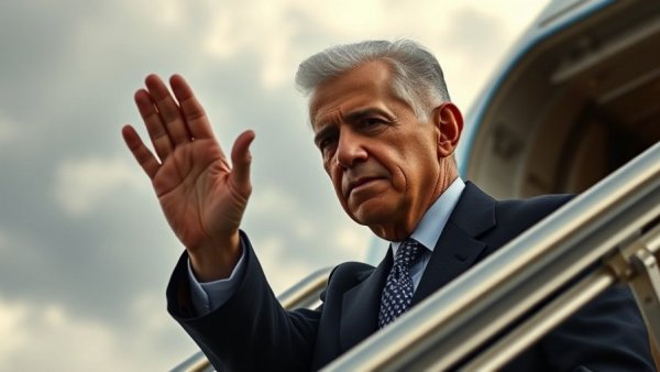 Trump International Airport Renaming; former US President waves from airplane stairs.