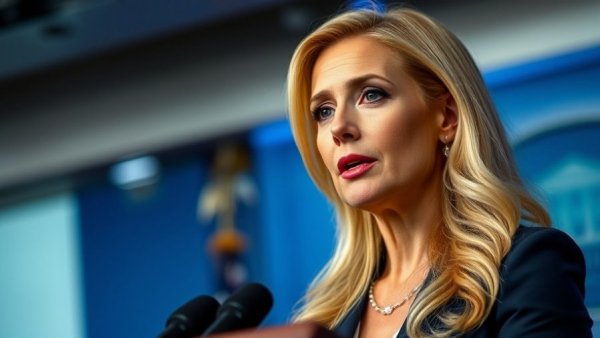 Blonde woman at press conference discussing protest news in America