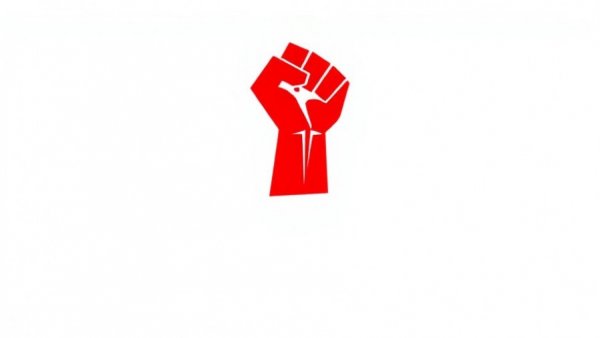 Stylized red fist logo symbolizing strength, on white background.