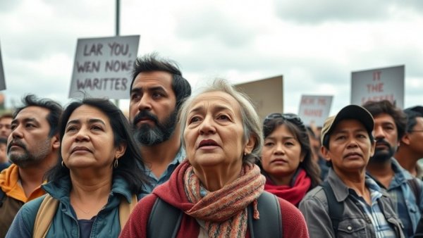 Historic strike with immigrant workers holding protest signs outdoors.