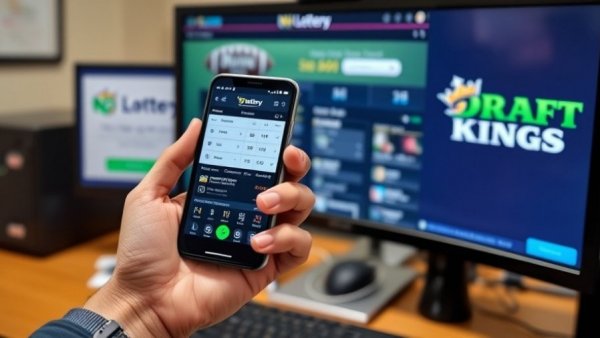Betting app on phone with NH Lottery site, sports betting revenue in New Hampshire
