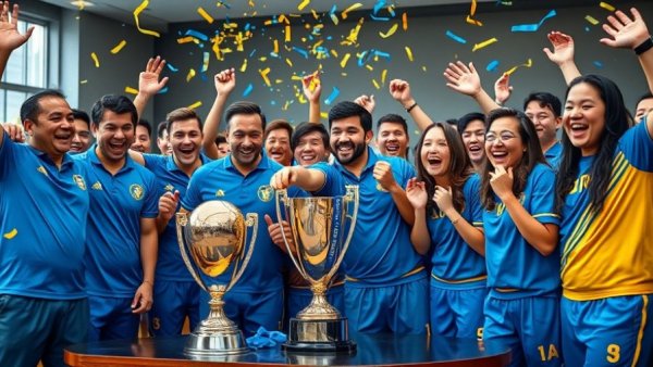 Celebration over U.S. lifting sanctions on Venezuela with trophy.