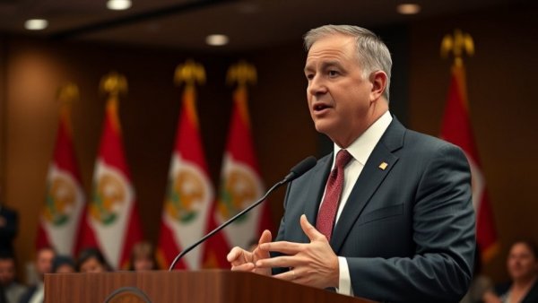 Man in suit giving speech on voter suppression topic.