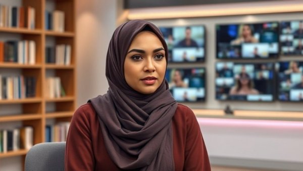 Woman in studio discussing ICE Detention Activism, calm expression.