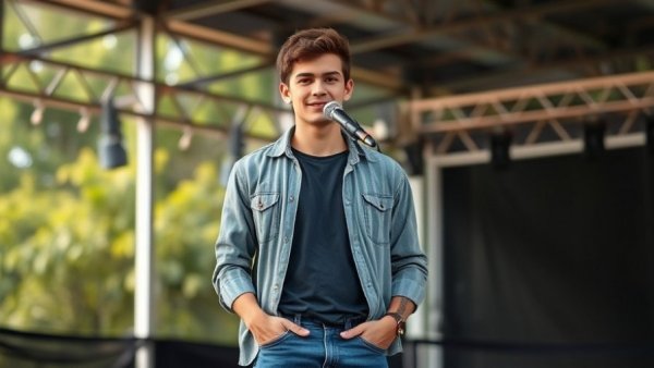 Confident young person on stage, promoting trans visibility.