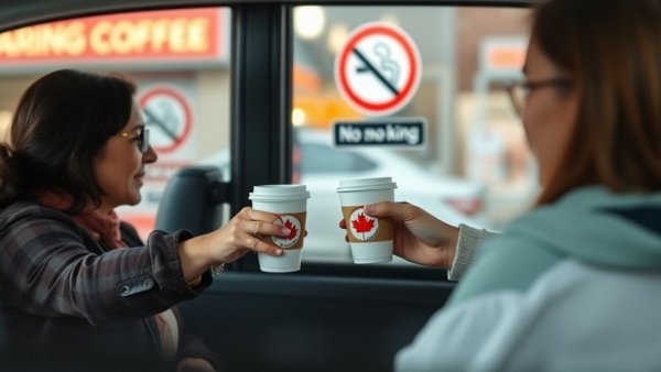 Drive-thru coffee exchange illustrating Alberta Immigration Oversight Act discussion.