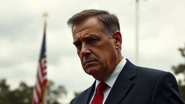 Serious man in front of American flag discussing military action with Iran.