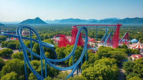 Aerial shot of a roller coaster at Canada's Wonderland.
