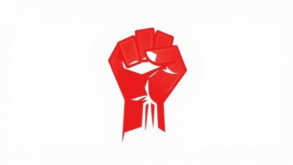 Abstract red fist symbolizing protest, bold minimal design.