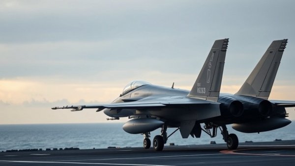 Modern fighter jet on ship deck, Pentagon budget proposal context