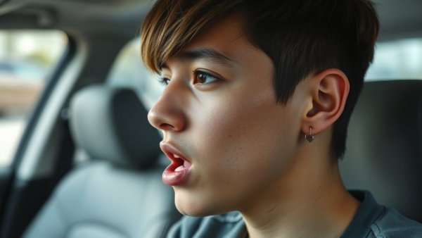 Person speaking about transgender rights news in a car.