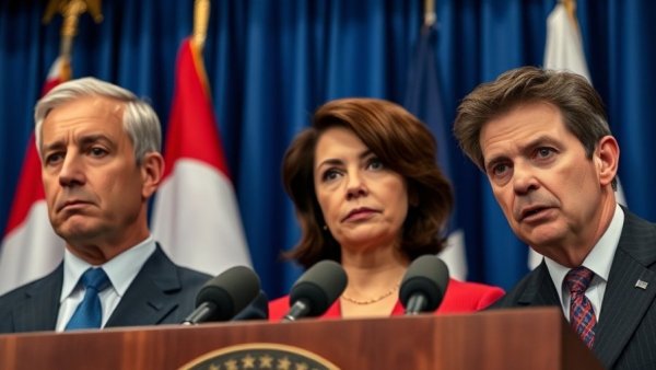 Justice Department officials at a press conference, discussing investigations.