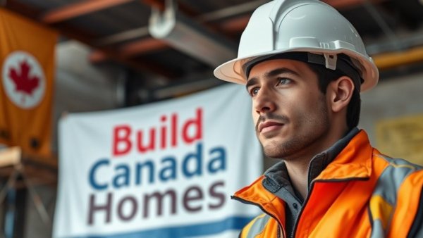 Person discussing GST tax cut for new homes at construction site.