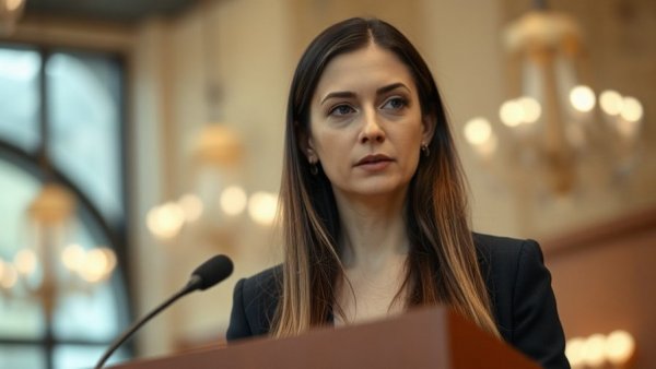 Melania Trump delivers a statement in a formal setting.