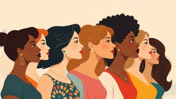 Illustration of women gaining new jobs, diverse group of women in profile.