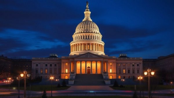 US Capitol at night, related to Iran war funding in Congress.
