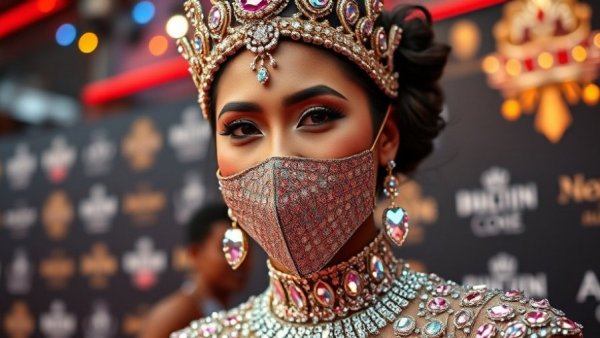 Brightly adorned person with glittery mask and outfit, JoJo Siwa queer identity influence.