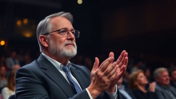 Hungary election outcome event with man clapping.