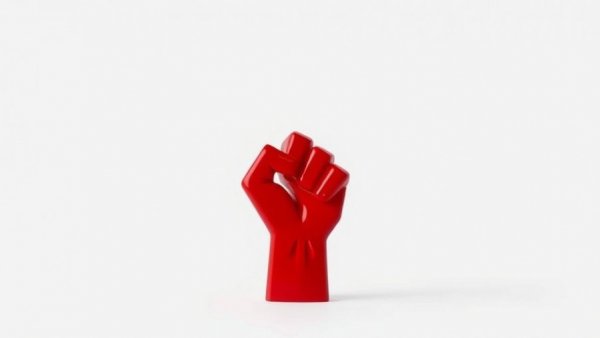 Bold red fist icon on white background symbolizing resistance