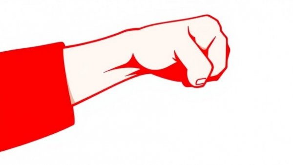 Bold red stylized fist symbol representing activism and strength.