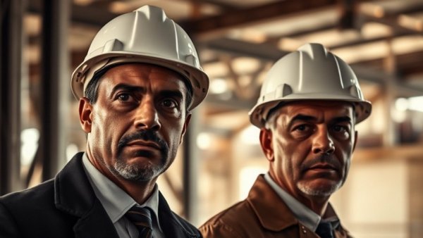 Two men in hard hats at an industrial site, serious expressions