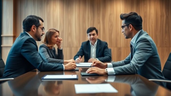 Business meeting scene in office, CUSMA negotiations 2026 context.