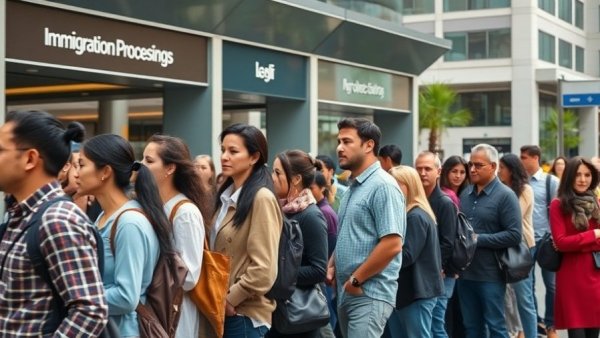 People in line for U.S. immigration amid application backlog.