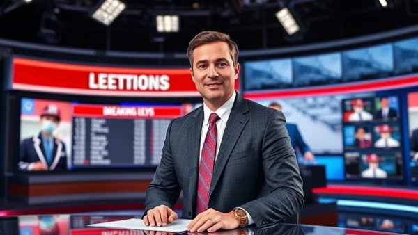 News anchor presenting GOP midterm losses prediction in a newsroom.