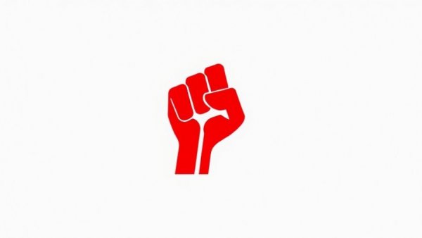 Abstract red fist symbol on white background, symbolizing resistance.