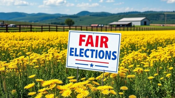 Democratic gerrymandering Virginia fair elections sign in flower field.