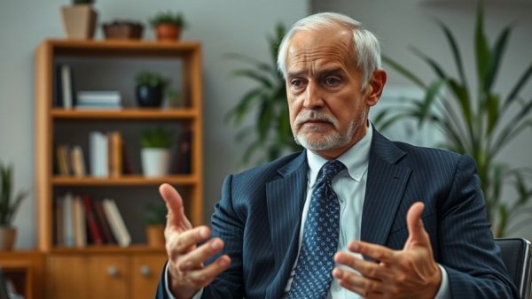 Older man discussing Canada U.S. trade war adaptation in office setting.