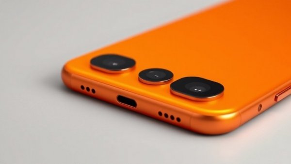Orange smartphone with triple camera close-up showcasing WWDC 2026 logo design.