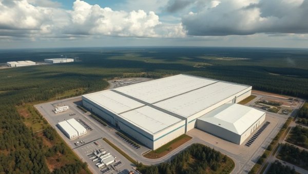 Trump-branded AI data center seen from above, showcasing its expansive structure.