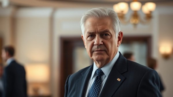 Distinguished man in suit reflecting on Canada-U.S. trade relations.